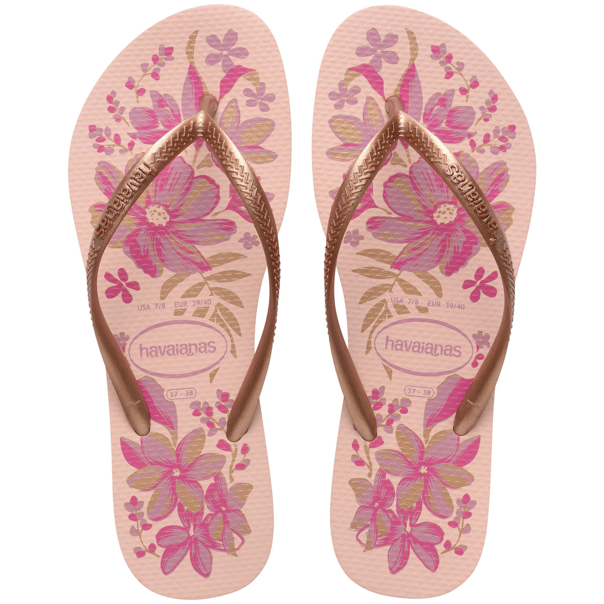 Women's Slim Organic Flip Flops - Pink/Gold